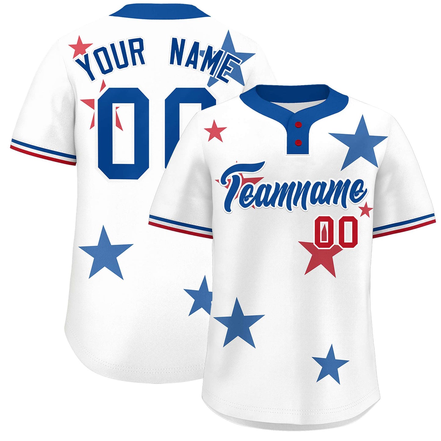 Custom White Royal Personalized Star Graffiti Pattern Authentic Two-Button Baseball Jersey