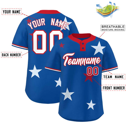 Custom Royal Red Personalized Star Graffiti Pattern Authentic Two-Button Baseball Jersey