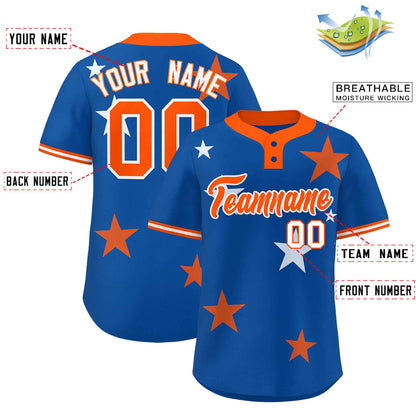 Custom Royal Orange Personalized Star Graffiti Pattern Authentic Two-Button Baseball Jersey