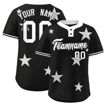 Custom Black White Personalized Star Graffiti Pattern Authentic Two-Button Baseball Jersey