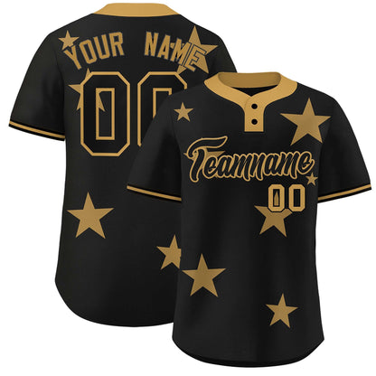 Custom Black Old Gold Personalized Star Graffiti Pattern Authentic Two-Button Baseball Jersey