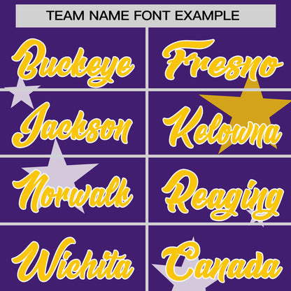 Custom Purple Gold Personalized Star Graffiti Pattern Authentic Two-Button Baseball Jersey