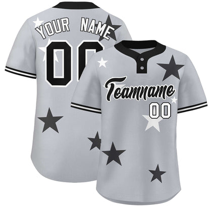 Custom Gray Black Personalized Star Graffiti Pattern Authentic Two-Button Baseball Jersey