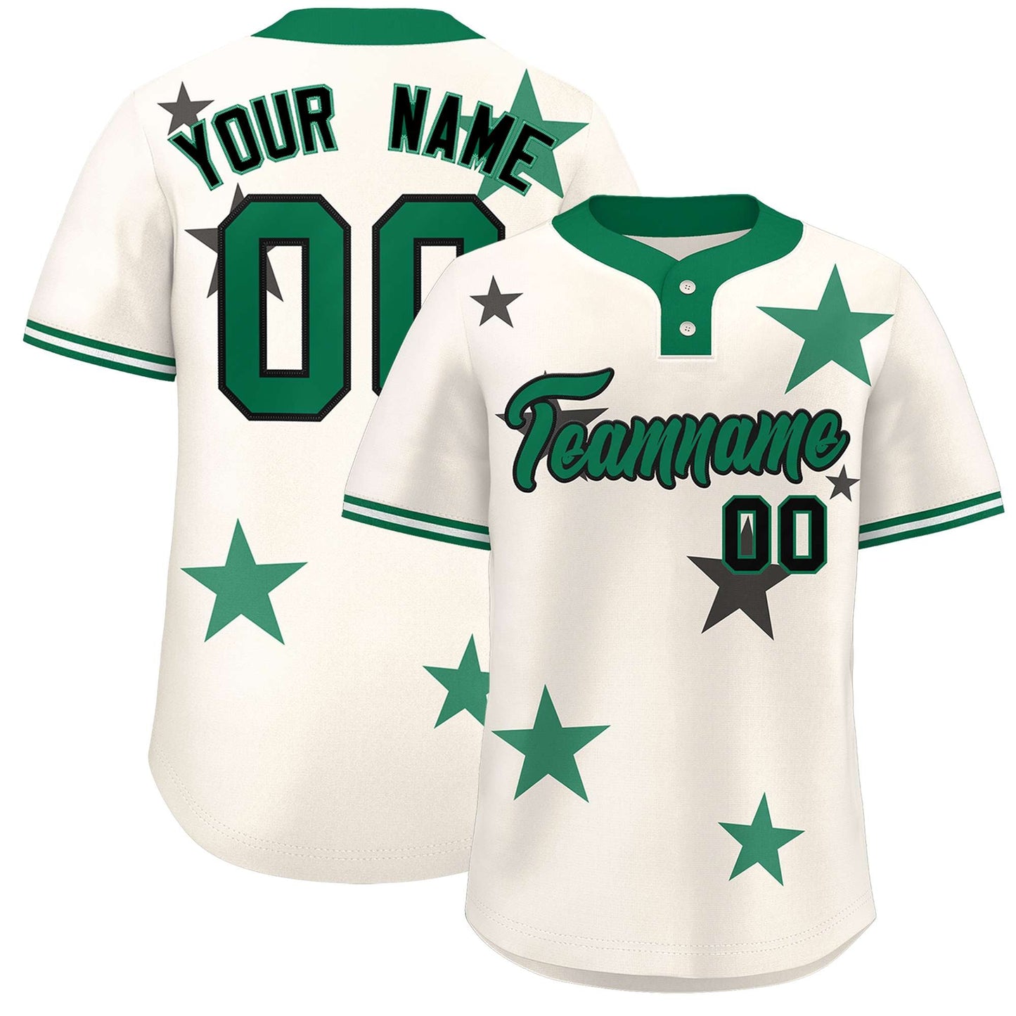 Custom Cream Kelly Green Personalized Star Graffiti Pattern Authentic Two-Button Baseball Jersey