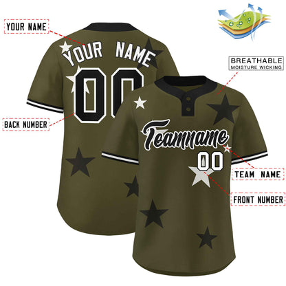 Custom Olive Black Personalized Star Graffiti Pattern Authentic Two-Button Baseball Jersey