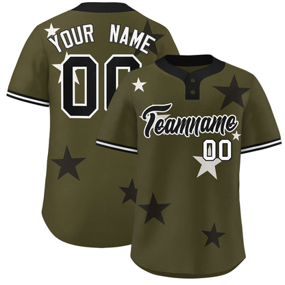 Custom Olive Black Personalized Star Graffiti Pattern Authentic Two-Button Baseball Jersey