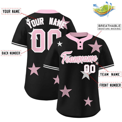 Custom Black Light Pink Personalized Star Graffiti Pattern Authentic Two-Button Baseball Jersey