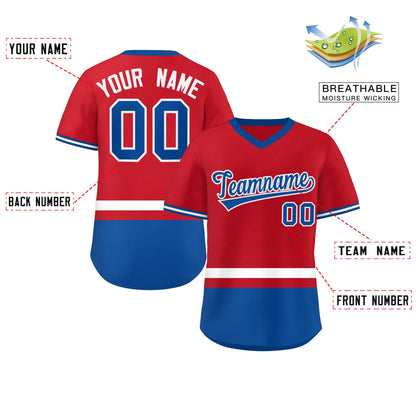 Custom Red White-Royal Color Block Personalized V-Neck Authentic Pullover Baseball Jersey