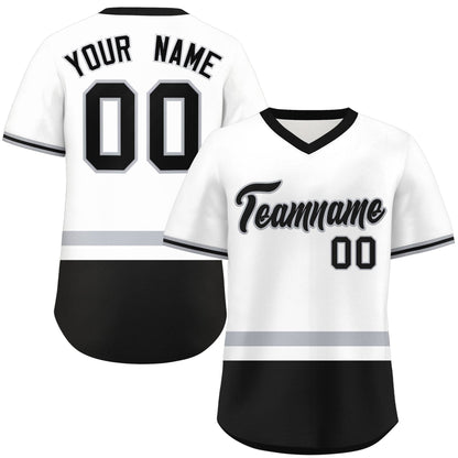 Custom White Gray-Black Color Block Personalized V-Neck Authentic Pullover Baseball Jersey