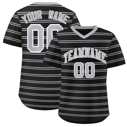 Custom Black Gray Personalized Horizontal Stripe Authentic Pullover Baseball Jersey