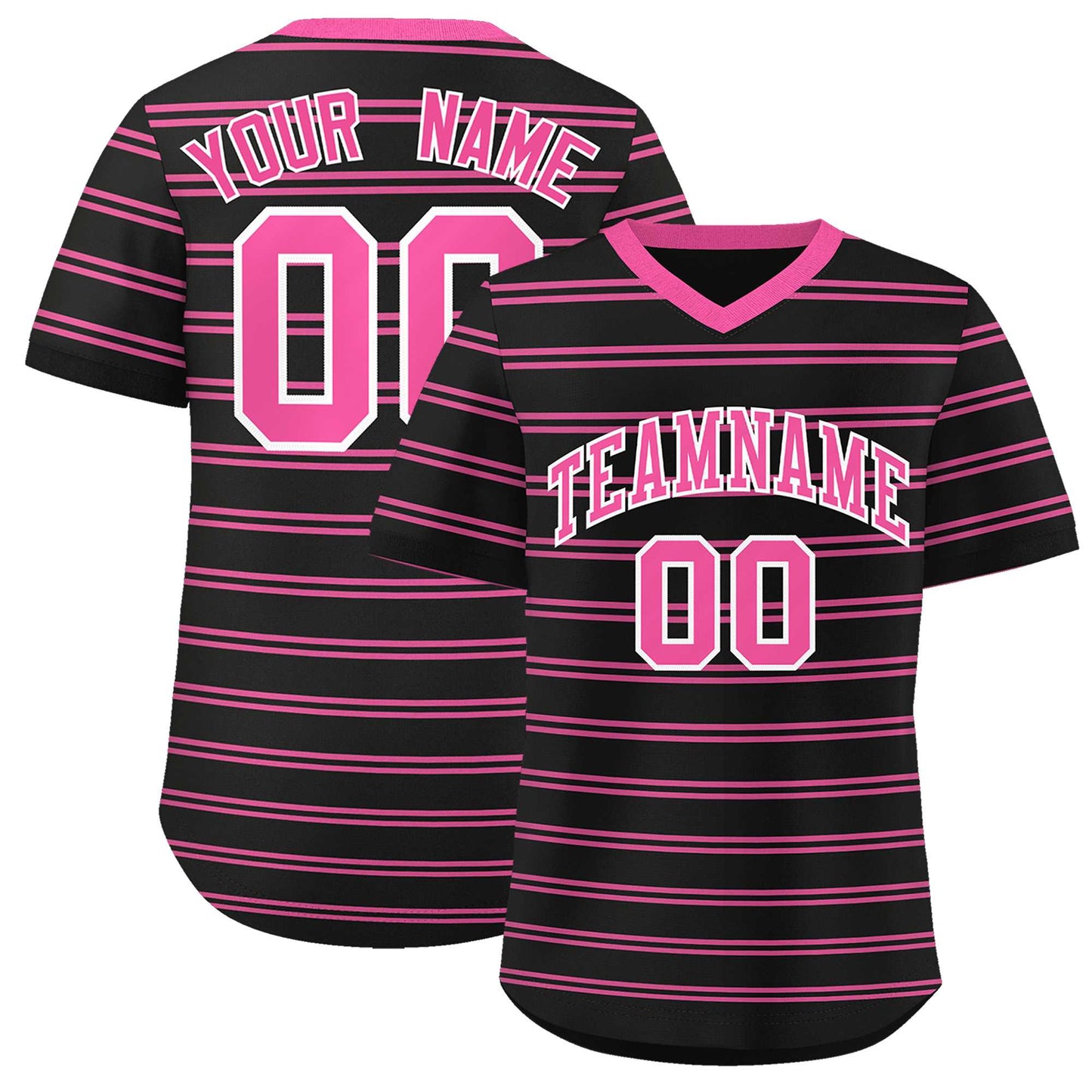 Custom Black Pink Personalized Horizontal Stripe Authentic Pullover Baseball Jersey