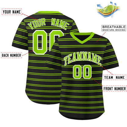 Custom Black Neon Green Personalized Horizontal Stripe Authentic Pullover Baseball Jersey