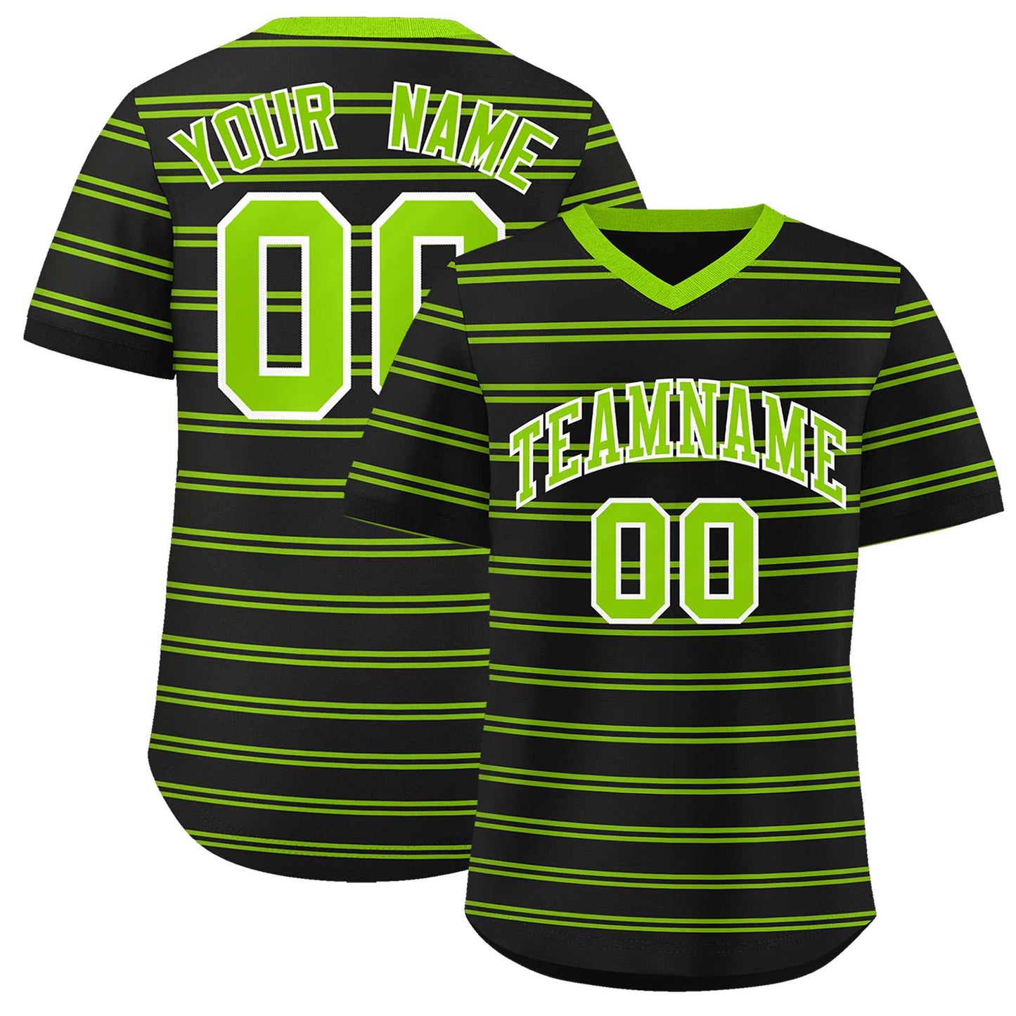 Custom Black Neon Green Personalized Horizontal Stripe Authentic Pullover Baseball Jersey