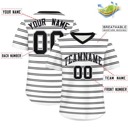 Custom White Black-Gray Personalized Horizontal Stripe Authentic Pullover Baseball Jersey