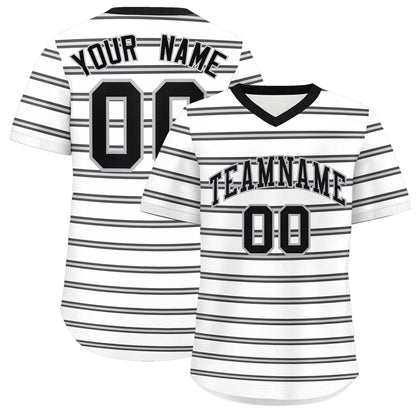 Custom White Black-Gray Personalized Horizontal Stripe Authentic Pullover Baseball Jersey