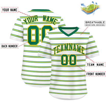 Custom White Kelly Green-Gold Personalized Horizontal Stripe Authentic Pullover Baseball Jersey