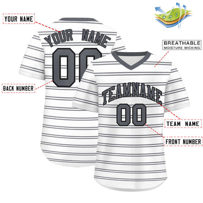 Custom White Dark Gray-White Personalized Horizontal Stripe Authentic Pullover Baseball Jersey