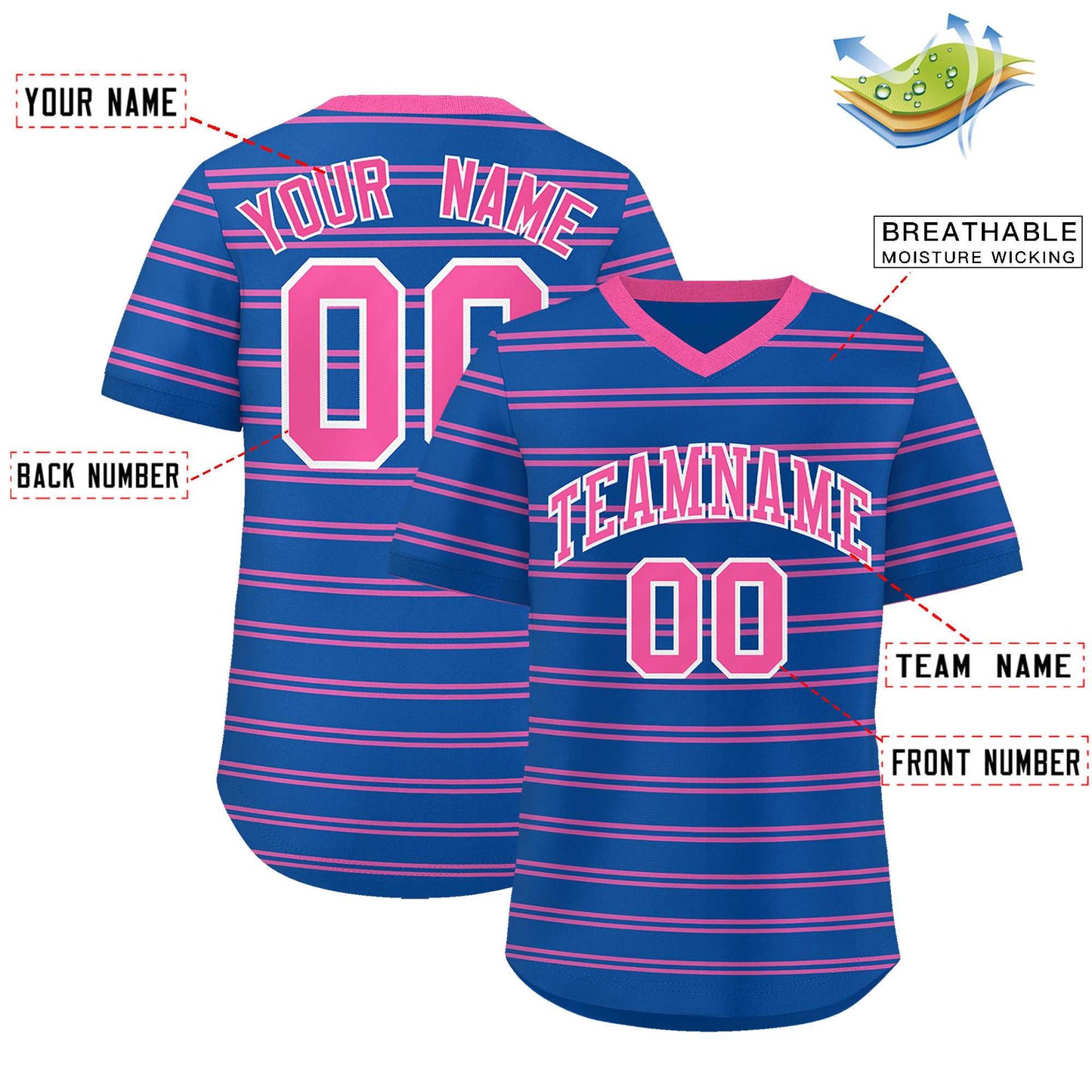 Custom Royal Pink Personalized Horizontal Stripe Authentic Pullover Baseball Jersey