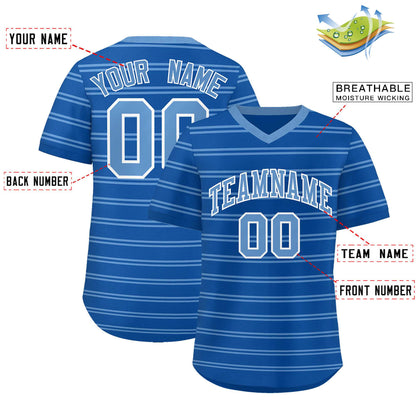 Custom Royal Light Blue Personalized Horizontal Stripe Authentic Pullover Baseball Jersey