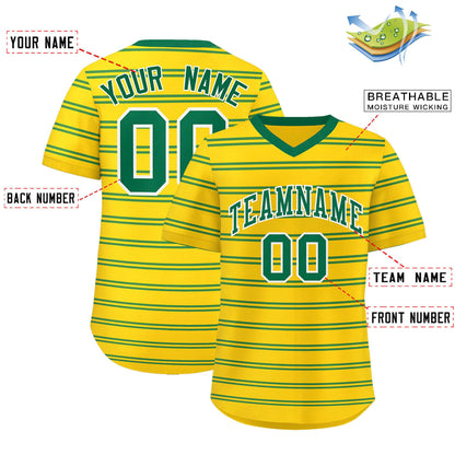 Custom Gold Kelly Green Personalized Horizontal Stripe Authentic Pullover Baseball Jersey