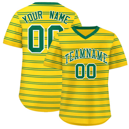 Custom Gold Kelly Green Personalized Horizontal Stripe Authentic Pullover Baseball Jersey