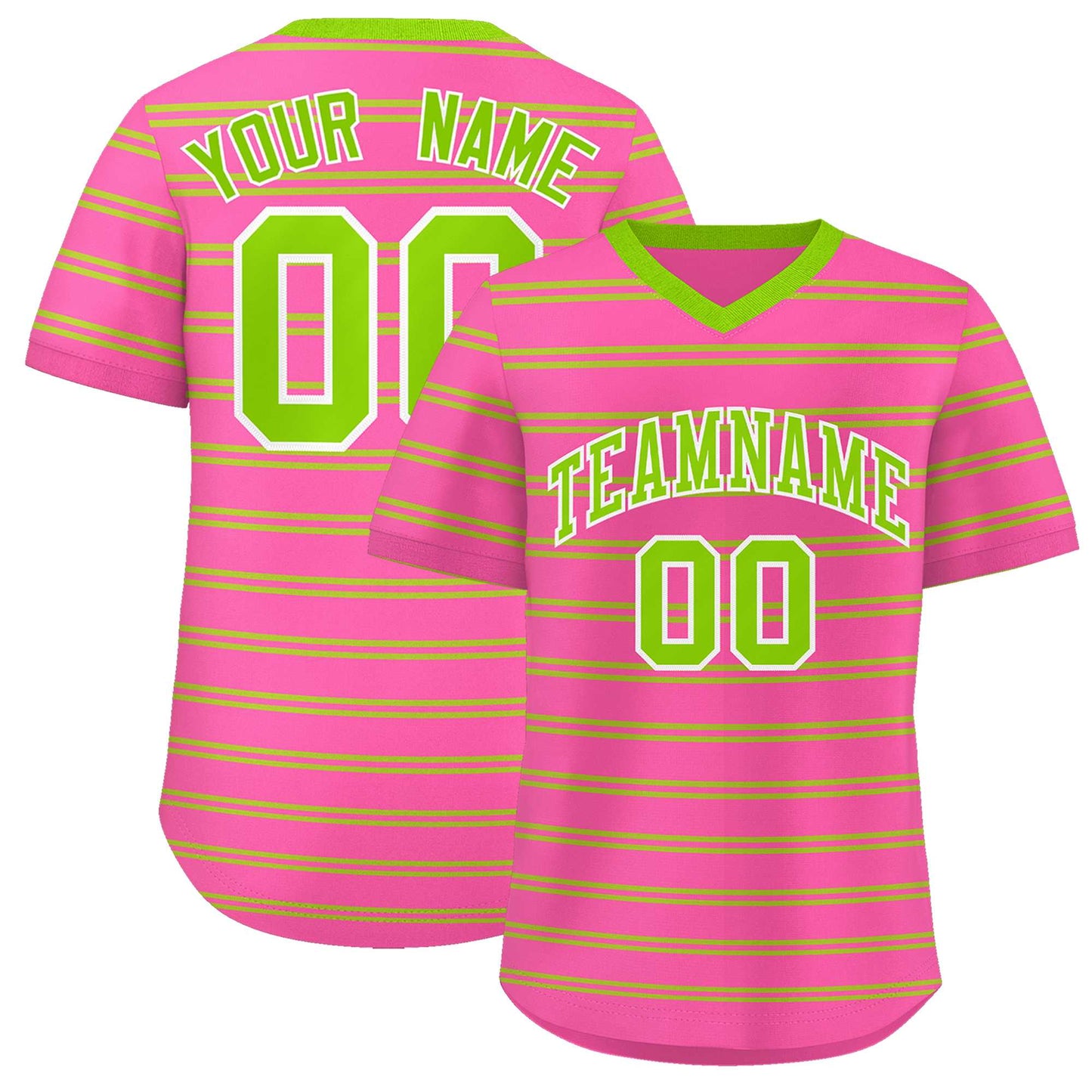 Custom Pink Neon Green Personalized Horizontal Stripe Authentic Pullover Baseball Jersey