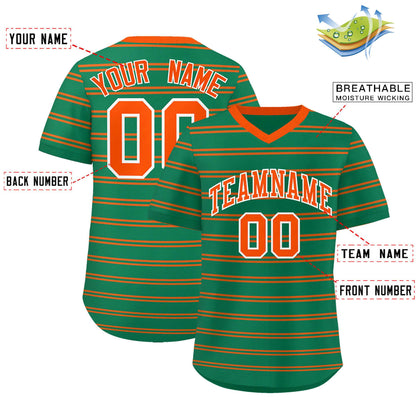 Custom Kelly Green Orange Personalized Horizontal Stripe Authentic Pullover Baseball Jersey