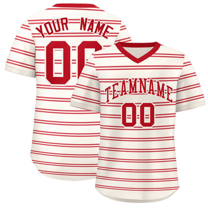 Custom Cream Red Personalized Horizontal Stripe Authentic Pullover Baseball Jersey