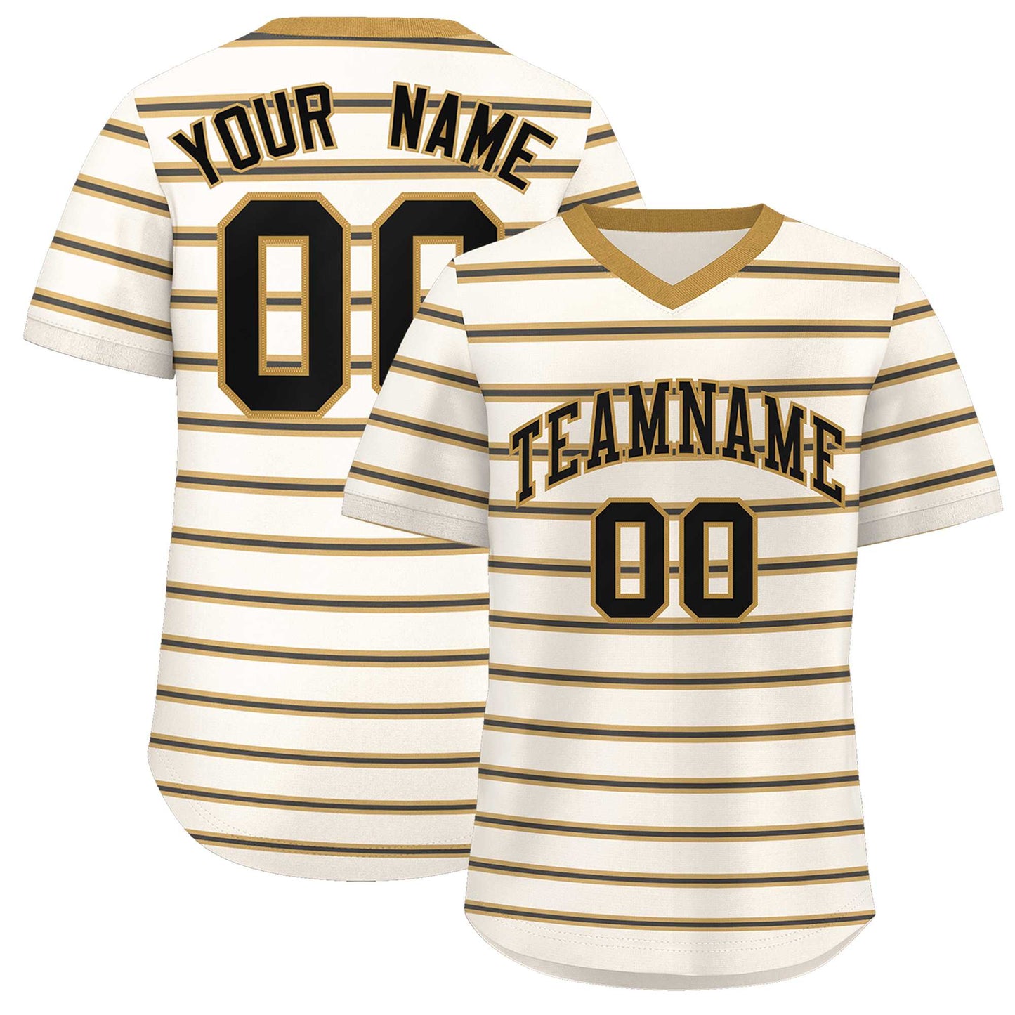 Custom Cream Old Gold-Black Personalized Horizontal Stripe Authentic Pullover Baseball Jersey