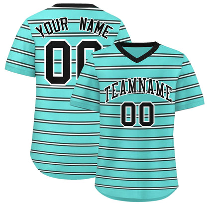 Custom Bright Green Black-White Personalized Horizontal Stripe Authentic Pullover Baseball Jersey