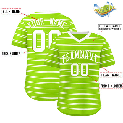 Custom Neon Green White Personalized Horizontal Stripe Authentic Pullover Baseball Jersey