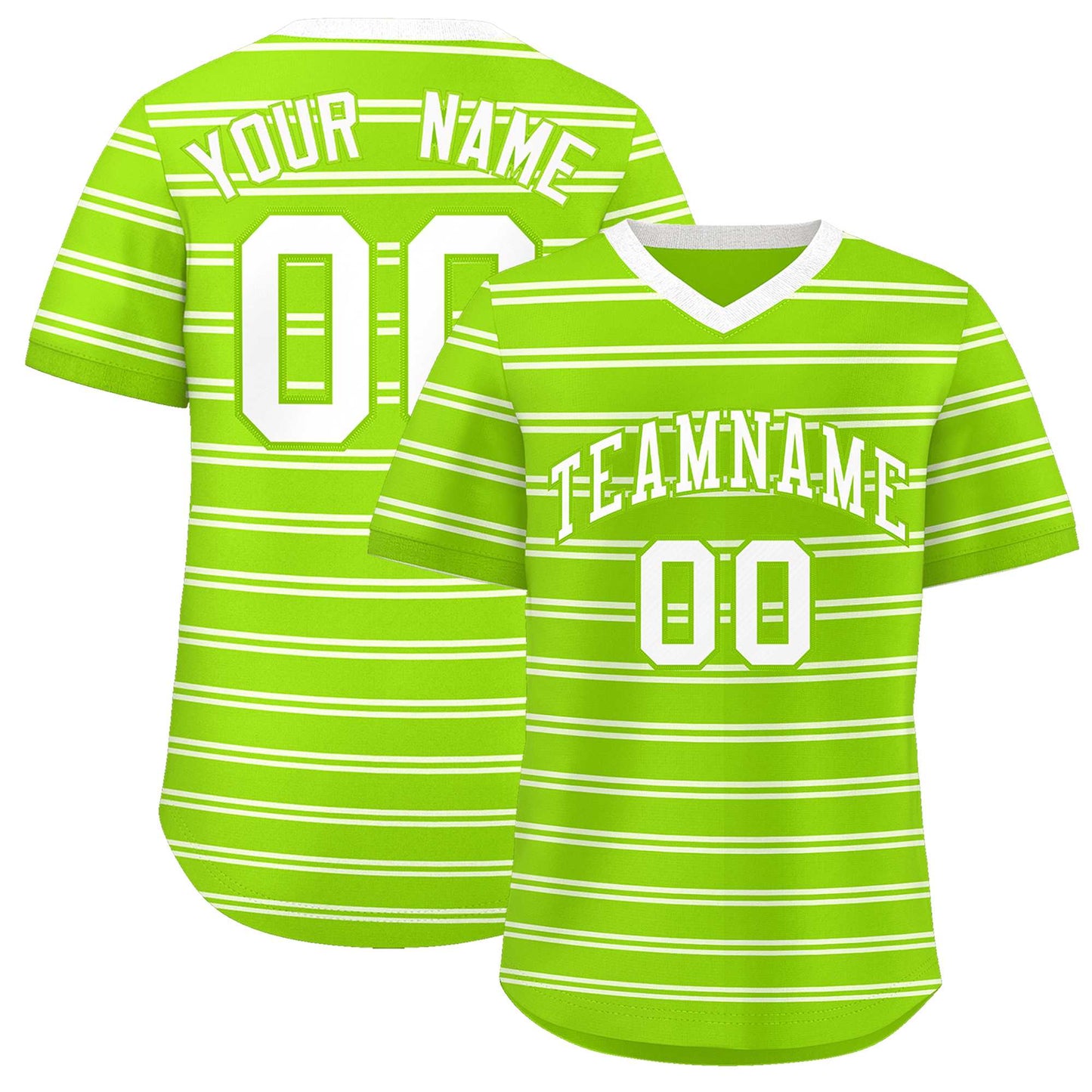 Custom Neon Green White Personalized Horizontal Stripe Authentic Pullover Baseball Jersey