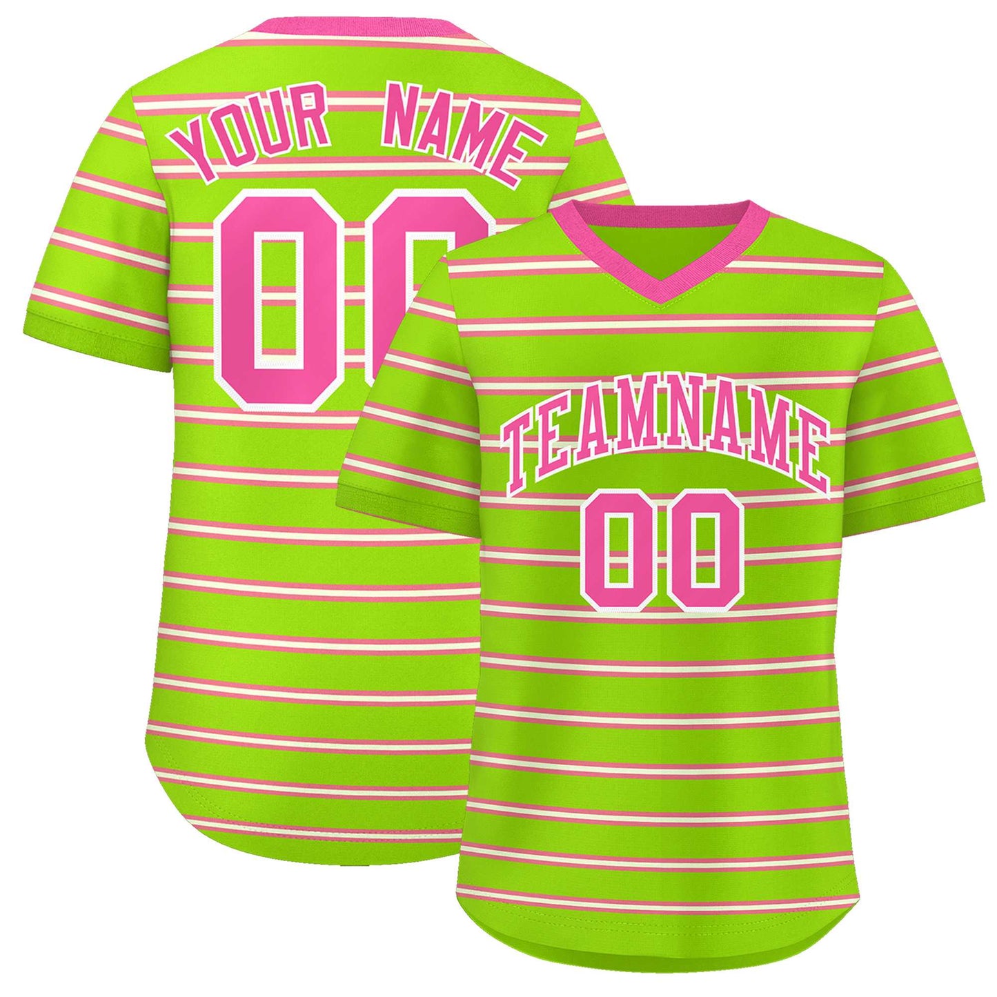 Custom Neon Green Pink-White Personalized Horizontal Stripe Authentic Pullover Baseball Jersey