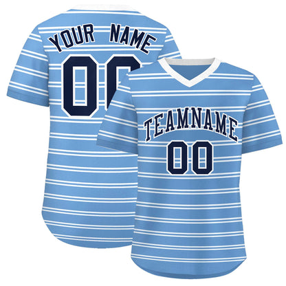 Custom Light Blue White Personalized Horizontal Stripe Authentic Pullover Baseball Jersey