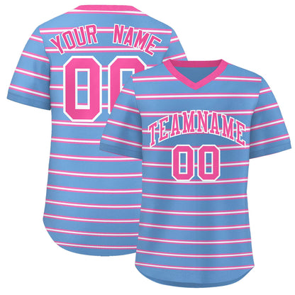 Custom Light Blue Pink-White Personalized Horizontal Stripe Authentic Pullover Baseball Jersey