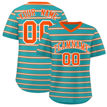 Custom Aqua Orange-White Personalized Horizontal Stripe Authentic Pullover Baseball Jersey