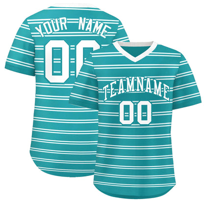 Custom Aqua White Personalized Horizontal Stripe Authentic Pullover Baseball Jersey