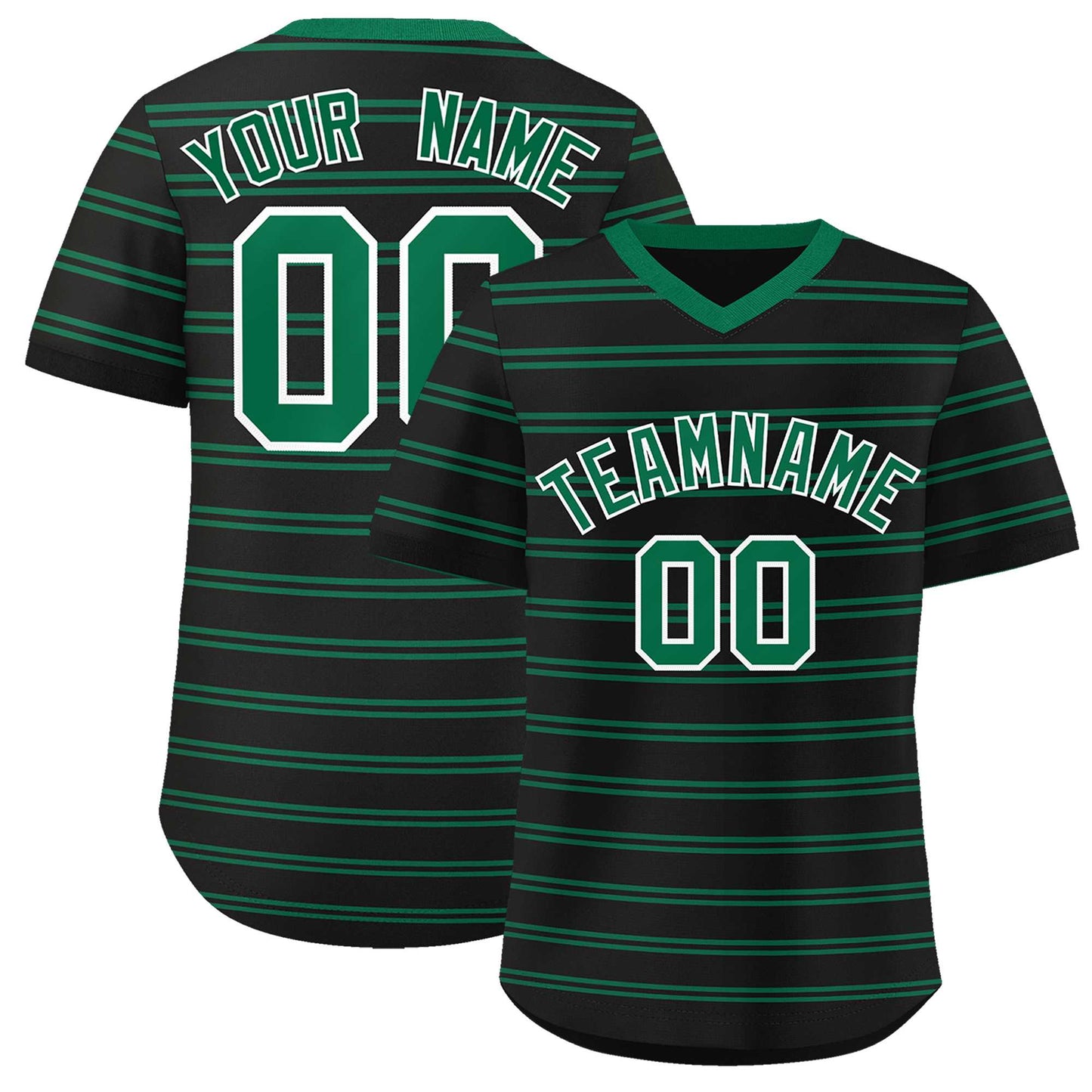 Custom Black Kelly Green Personalized Horizontal Stripe Authentic Pullover Baseball Jersey