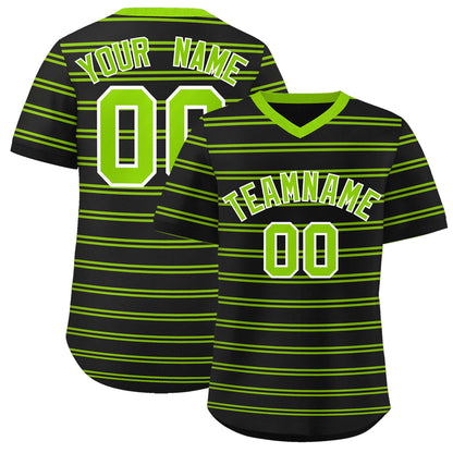 Custom Black Neon Green Personalized Horizontal Stripe Authentic Pullover Baseball Jersey