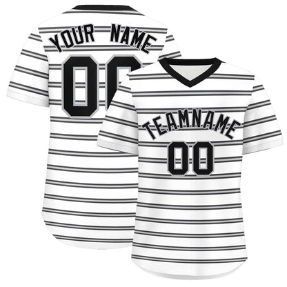 Custom White Black-Gray Personalized Horizontal Stripe Authentic Pullover Baseball Jersey