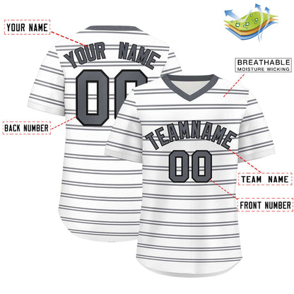 Custom White Dark Gray-White Personalized Horizontal Stripe Authentic Pullover Baseball Jersey