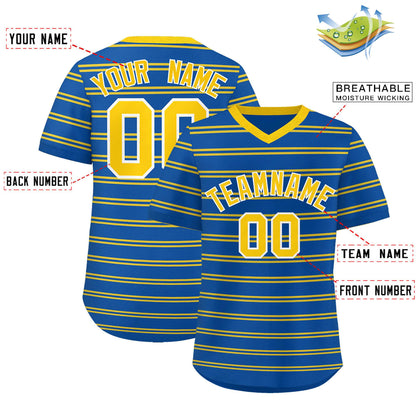 Custom Royal Gold Personalized Horizontal Stripe Authentic Pullover Baseball Jersey