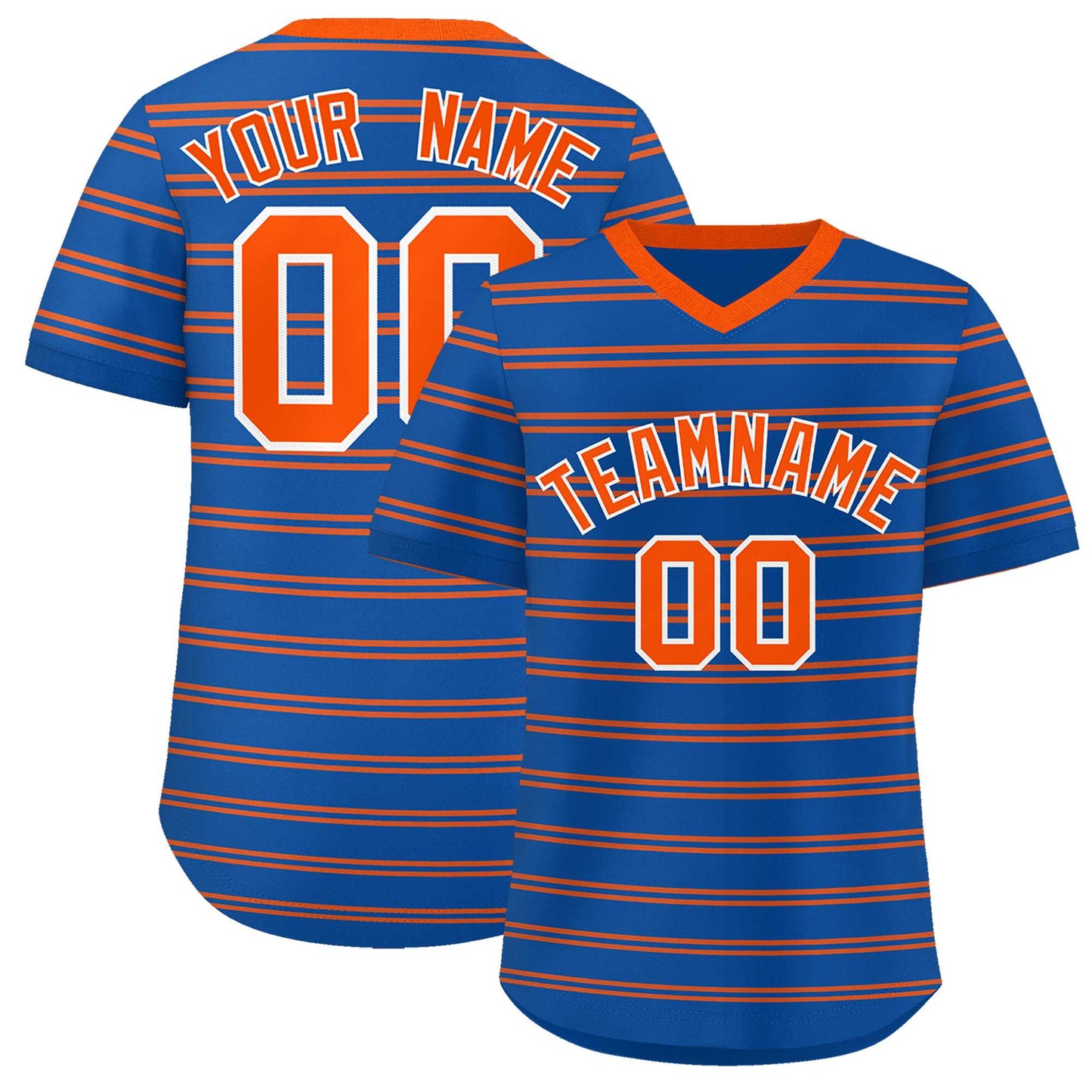 Custom Royal Orange Personalized Horizontal Stripe Authentic Pullover Baseball Jersey