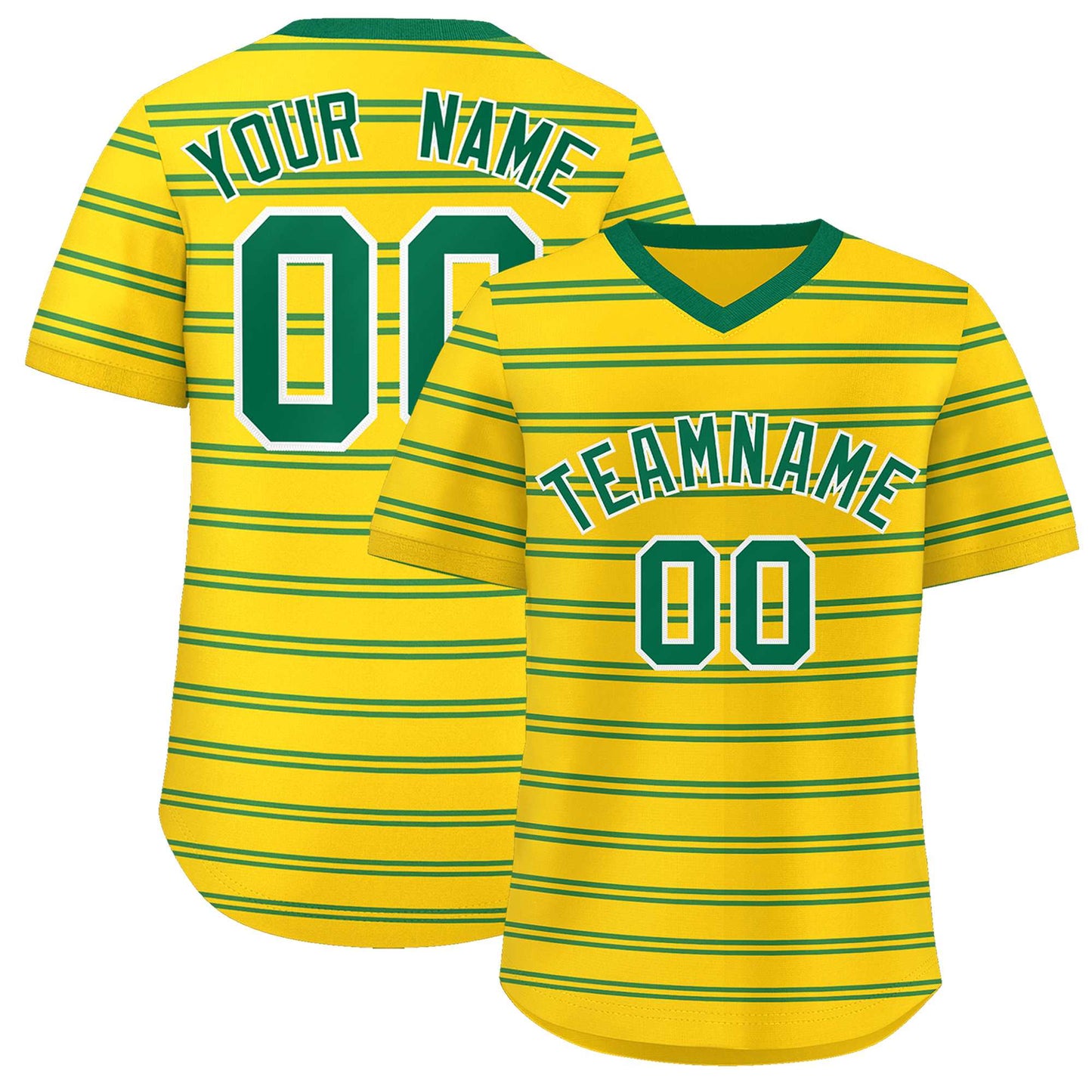 Custom Gold Kelly Green Personalized Horizontal Stripe Authentic Pullover Baseball Jersey