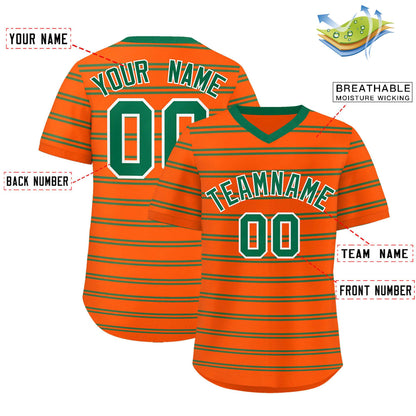 Custom Orange Kelly Green Personalized Horizontal Stripe Authentic Pullover Baseball Jersey