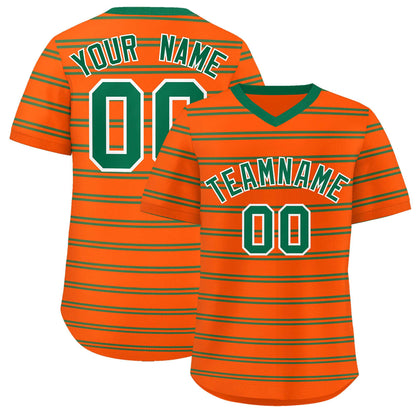 Custom Orange Kelly Green Personalized Horizontal Stripe Authentic Pullover Baseball Jersey