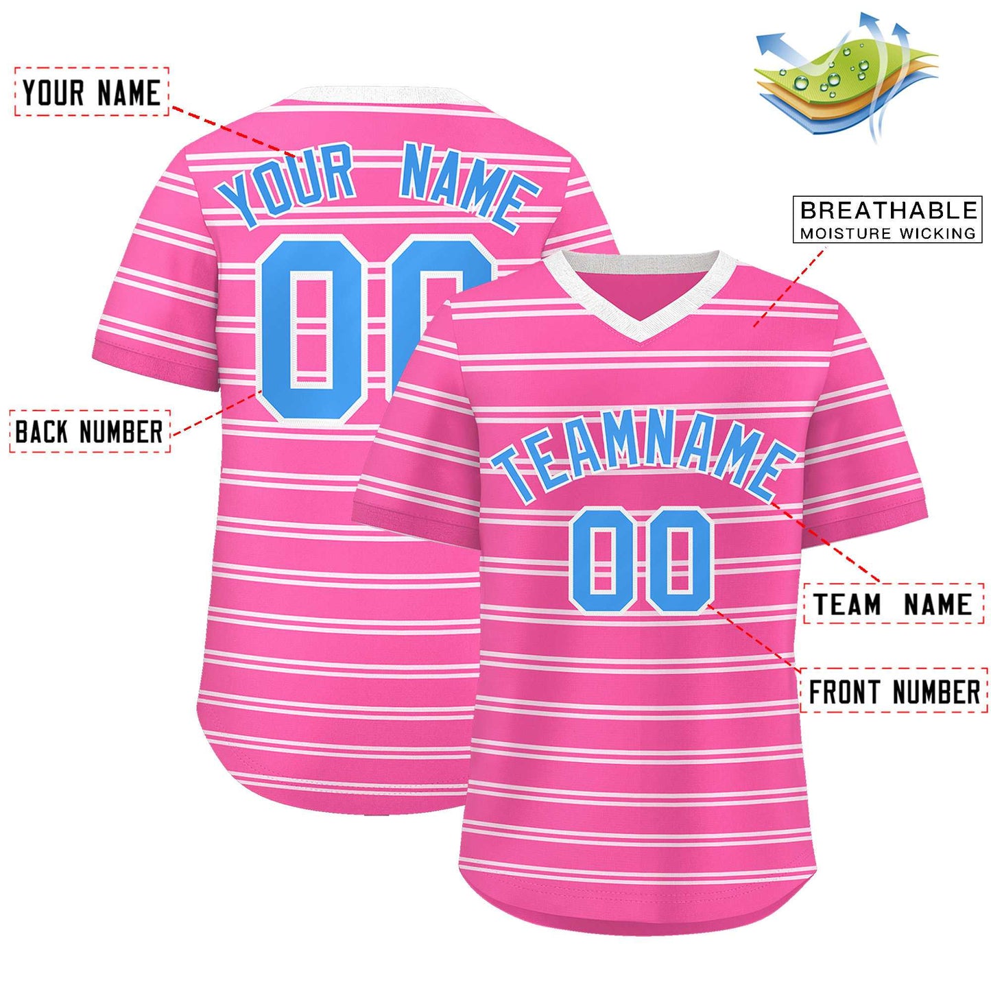 Custom Pink White Personalized Horizontal Stripe Authentic Pullover Baseball Jersey