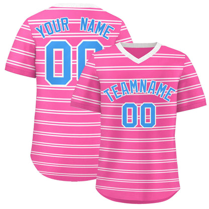 Custom Pink White Personalized Horizontal Stripe Authentic Pullover Baseball Jersey