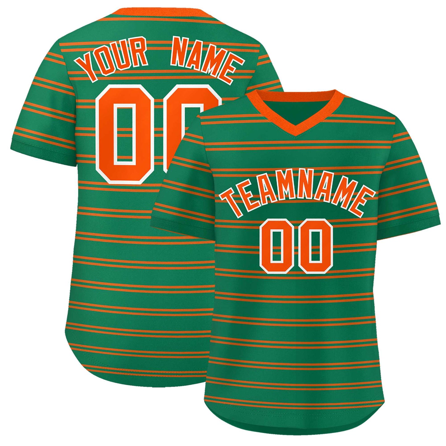 Custom Kelly Green Orange Personalized Horizontal Stripe Authentic Pullover Baseball Jersey