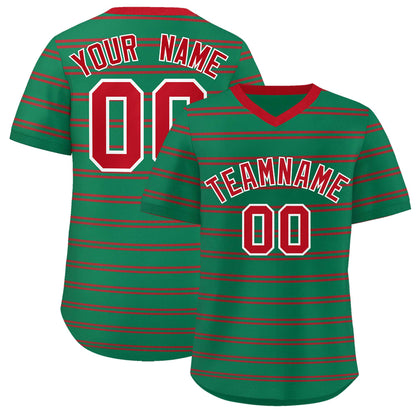 Custom Kelly Green Red Personalized Horizontal Stripe Authentic Pullover Baseball Jersey